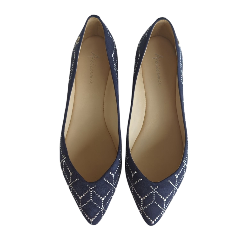 Ateliermix Studded Sequin Pointed Toe Flats 8 Blue Silver Tone Accent - Picture 9 of 16